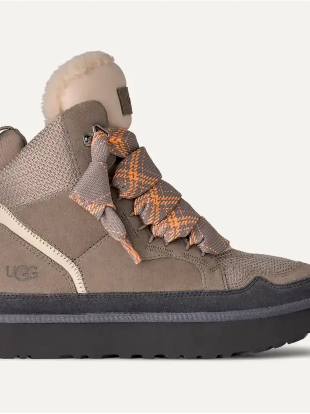 UGG Taupe Lace-Up Shearling-Trim Boot with Orange Accent Laces